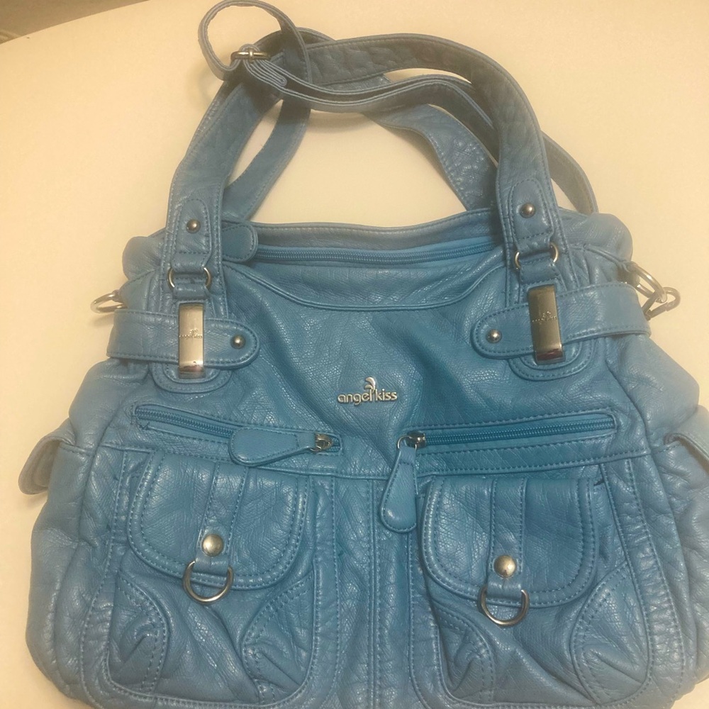 Angel Kiss Blue Shoulder Bag with Soft Leather Look